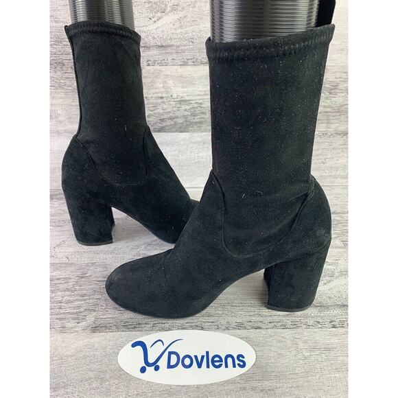 Womens Black Suede Mid Calf High Heel Boots Size 5.5M By H - Picture 4 of 5